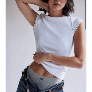 We The Free People Ever Had Tee White Ribbed Cotton Blend T-Shirt Women’s small